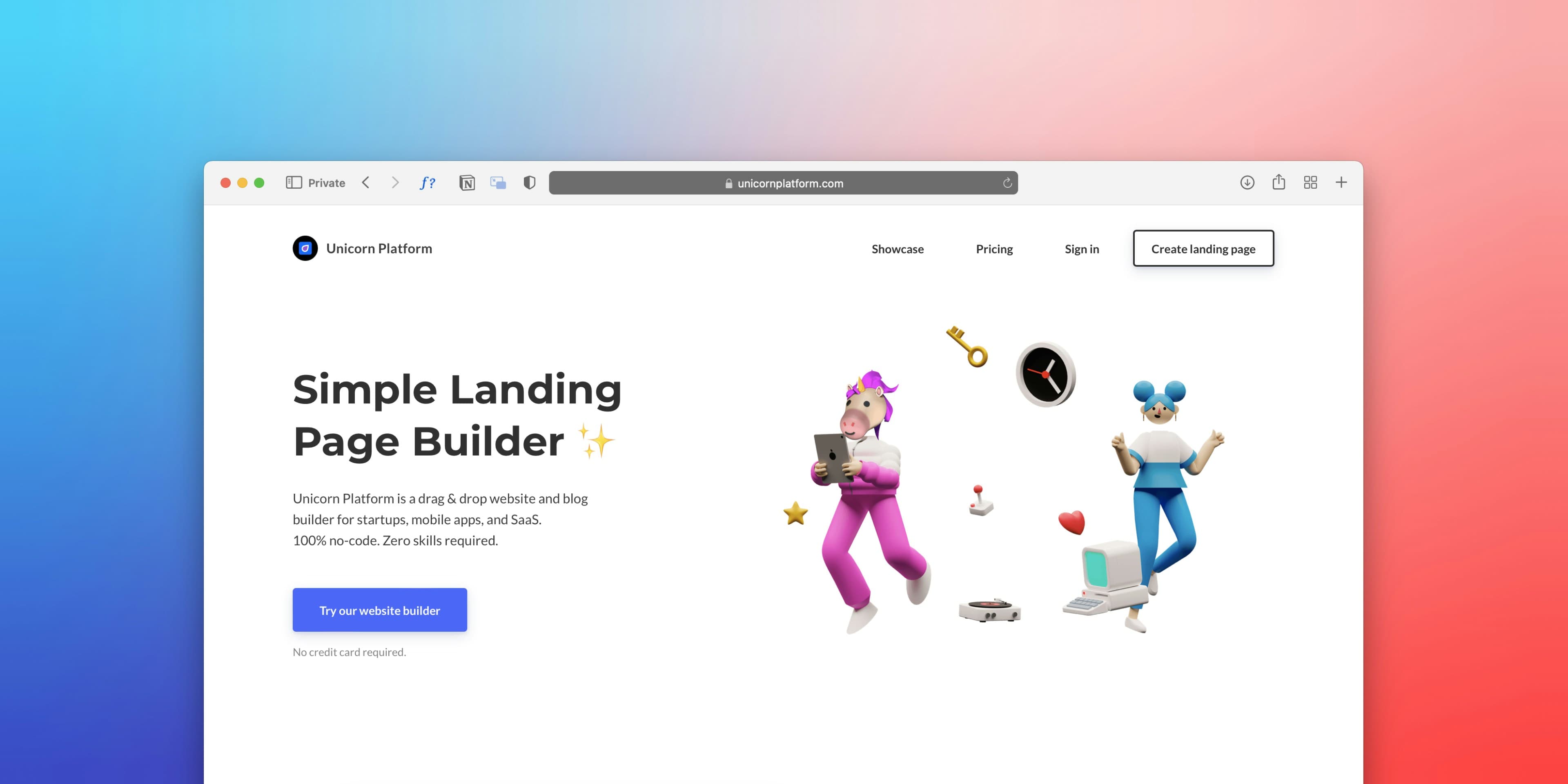 Playful landing page mockup in a browser window