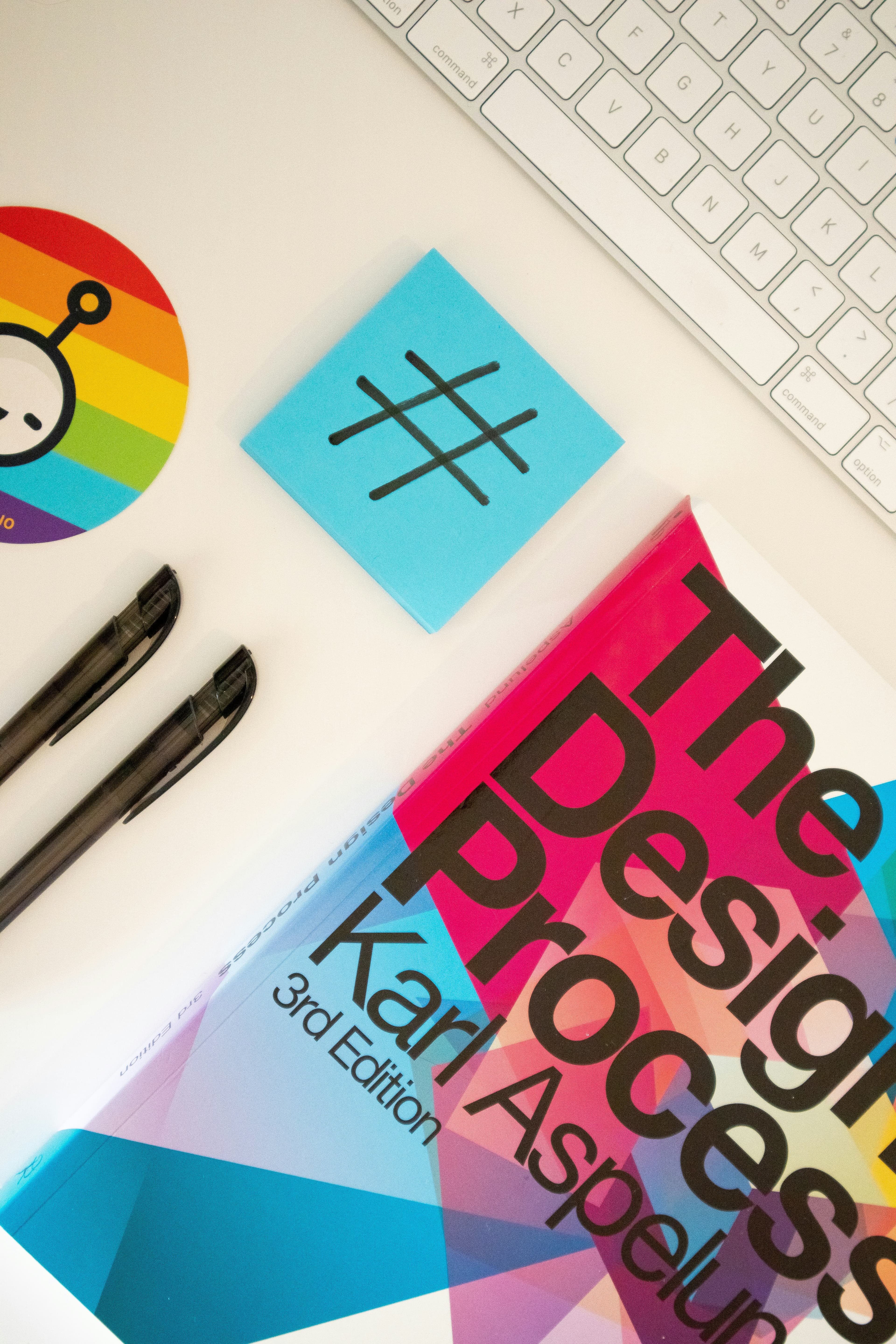 Design reference book with colorful studio objects